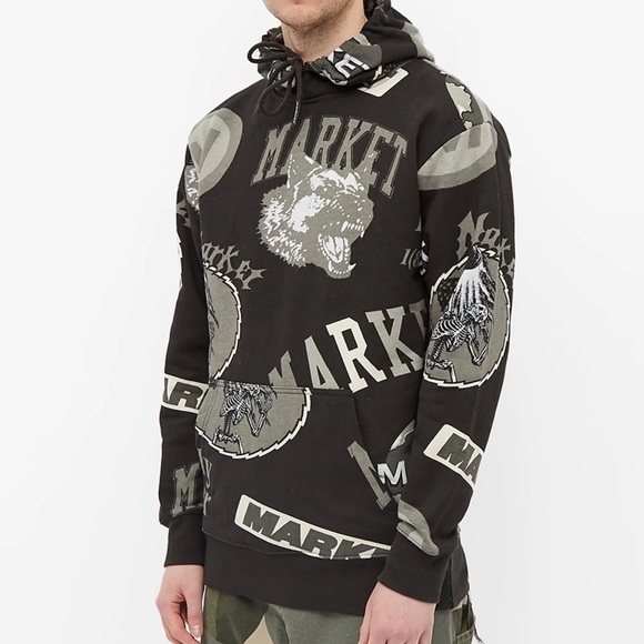 MARKET MONOGRAM GRAYSCALE HOODIE - BLACK /GREY/WHITE 100% Cotton XL